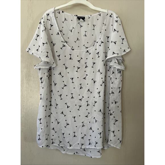 Torrid martini olive print white sheer Flare short sleeve blouse size US 1x - Picture 1 of 8
